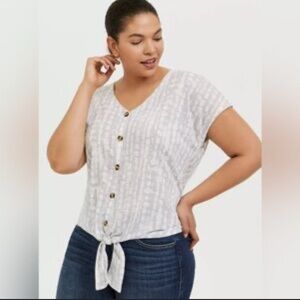 Torrid Light Gray Button-Down Tie-Front Top